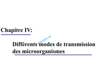 Chapitre IV:
Différents modes de transmission
des microorganismes
 