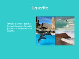Tenerife Tenerife  é a maior das ilhas do arquipélago das Canárias, que por sua vez pertencem a Espanha. 