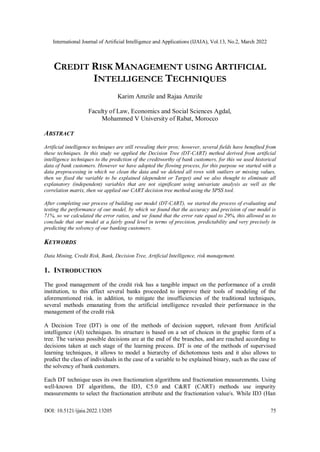 CREDIT RISK MANAGEMENT USING ARTIFICIAL INTELLIGENCE TECHNIQUES | PDF