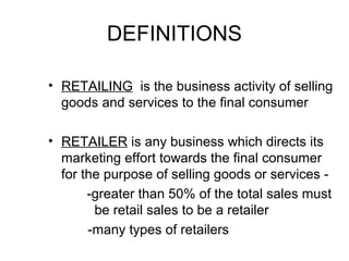 Define Retailing Retailing in India | PPT
