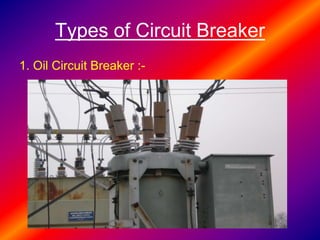 Types of Circuit Breaker
1. Oil Circuit Breaker :-
 