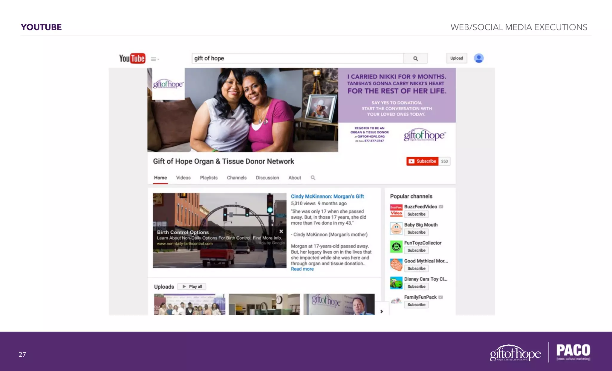 YOUTUBE WEB/SOCIAL MEDIA EXECUTIONS
27	
  
 