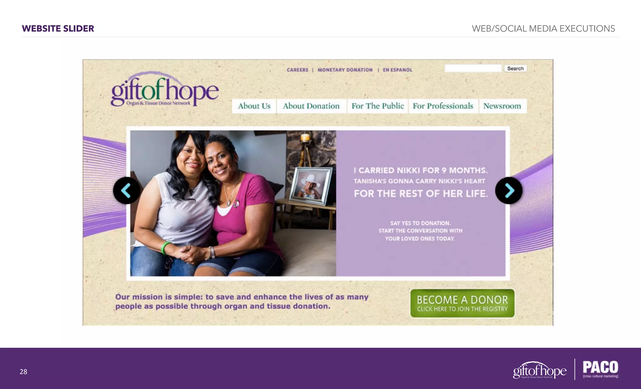 WEBSITE SLIDER WEB/SOCIAL MEDIA EXECUTIONS
28	
  
 
