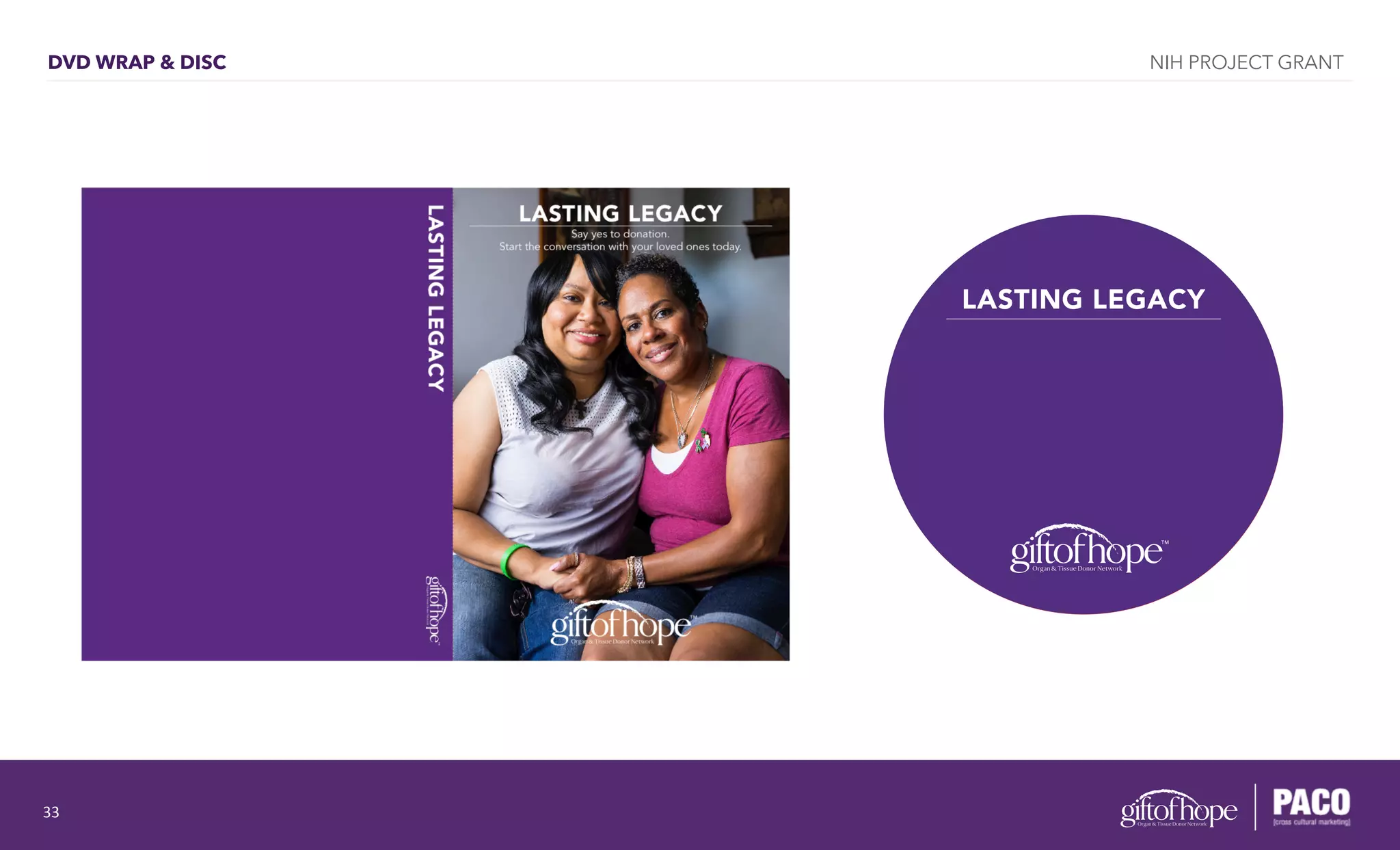 DVD WRAP & DISC NIH PROJECT GRANT
LASTING LEGACY
33	
  
 