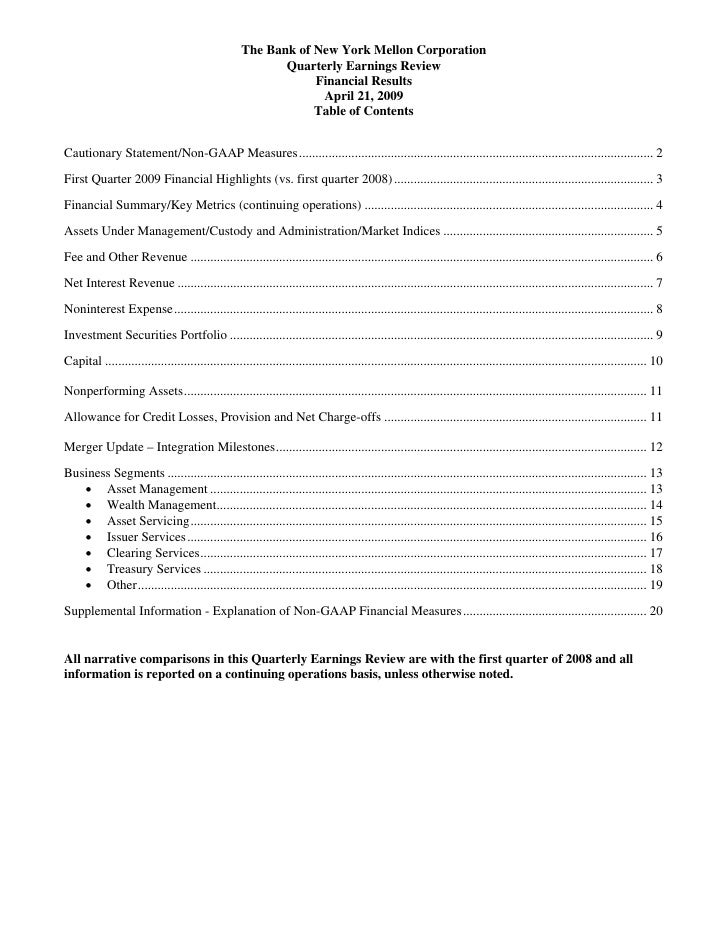 Quarterly Earnings Review Of Bank Of New York Mellon Corp