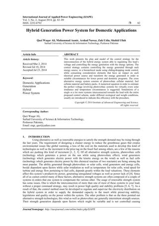 Hybrid Generation Power System for Domestic Applications | PDF