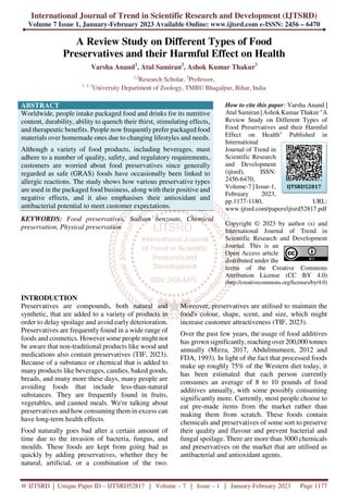 Preservative Paper A Review Study on Different Types of Food Preservatives and their ...