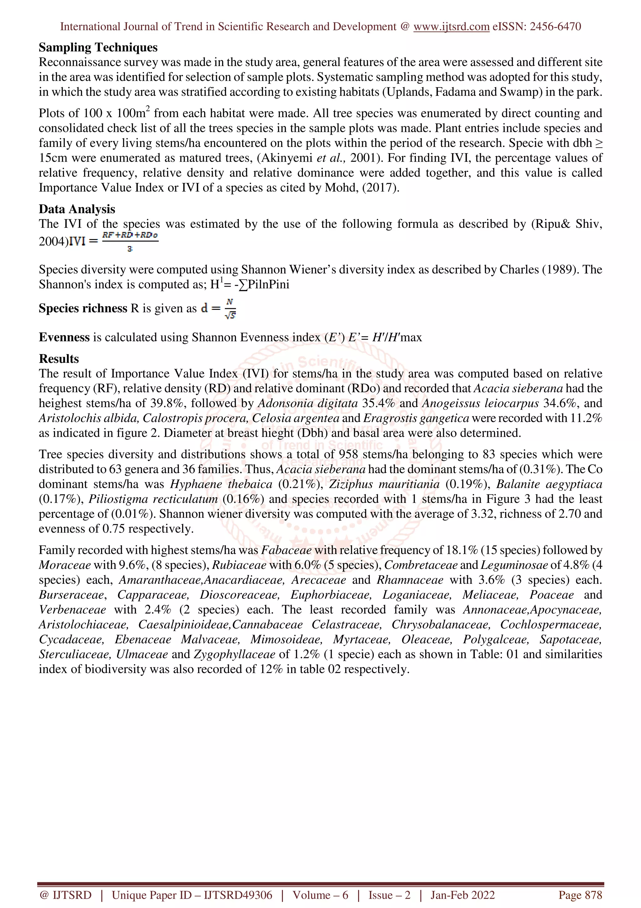Importance Value Index IVI of Tree Species and Diversity of Baturiya ...
