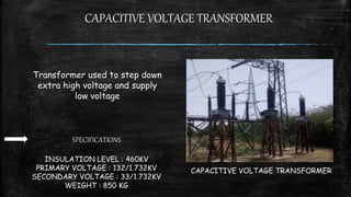 CAPACITIVE VOLTAGE TRANSFORMER
CAPACITIVE VOLTAGE TRANSFORMER
SPECIFICATIONS
INSULATION LEVEL : 460KV
PRIMARY VOLTAGE : 13...