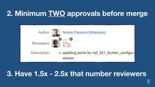 2. Minimum TWO approvals before merge
3. Have 1.5x - 2.5x that number reviewers
 
