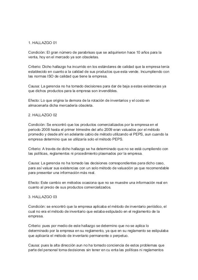 Ejemplos Sobre Hallazgos De Auditoria Empleando Losatributos