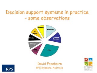 Decision support systems in practice
        - some observations




              David Freebairn
             RPS Brisbane, Australia
 