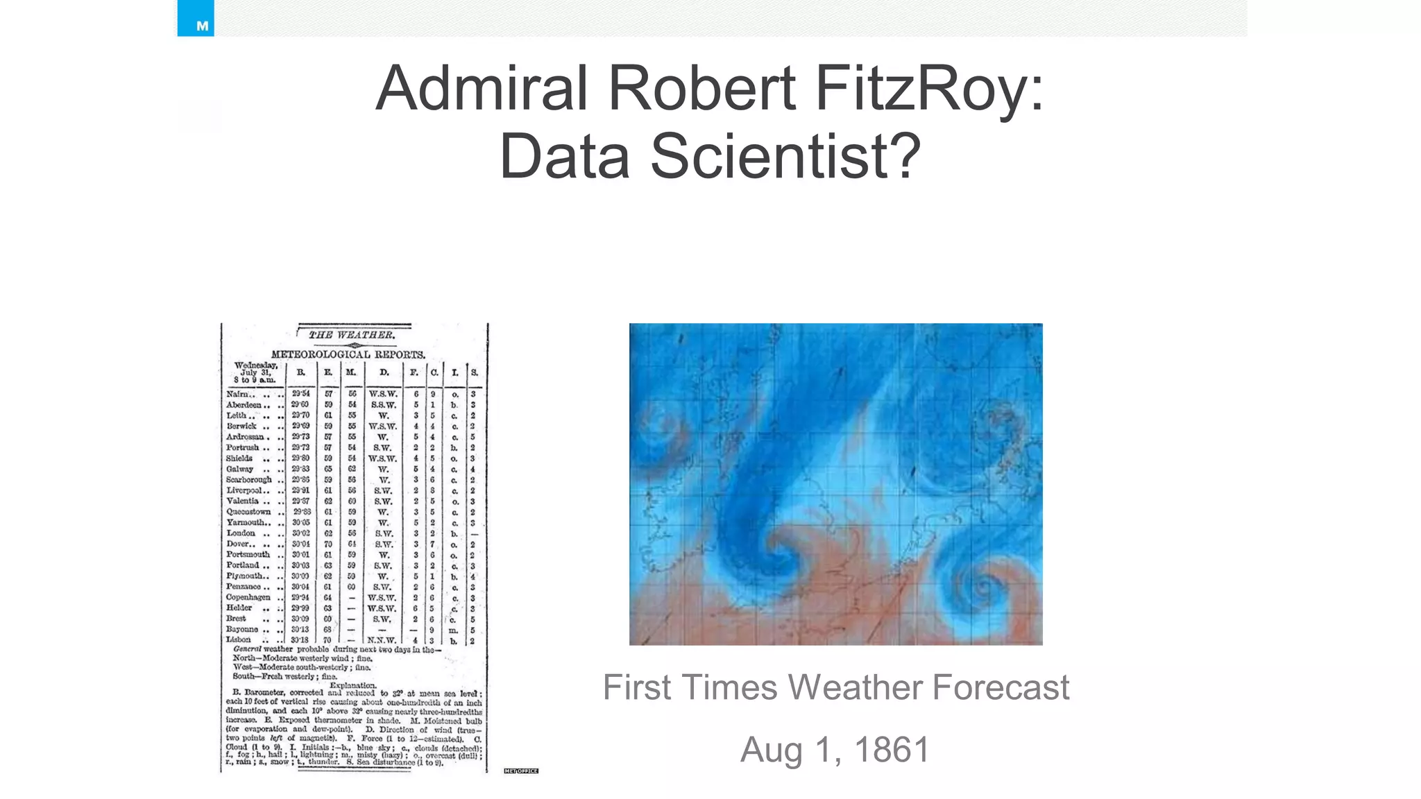 Marketing
Approach
Admiral Robert FitzRoy:
Data Scientist?
First Times Weather Forecast
Aug 1, 1861
 