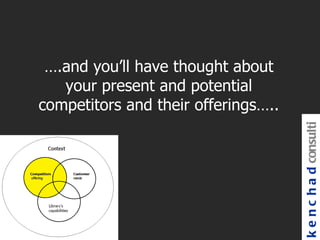 ….and you’ll have thought about
   your present and potential
competitors and their offerings…..




                                     k e n c h a d consulti
 