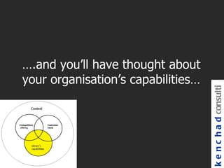 ….and you’ll have thought about
your organisation’s capabilities…




                                    k e n c h a d consulti
 