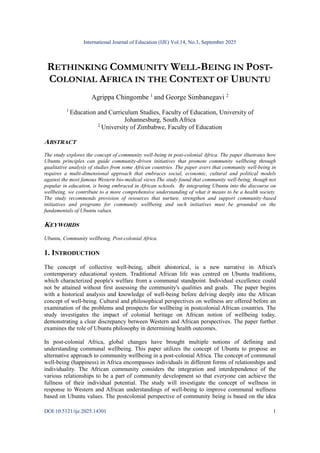 RETHINKING COMMUNITY WELL-BEING IN POSTCOLONIAL AFRICA IN THE CONTEXT ...
