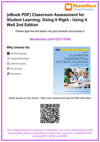 Comprehensive Guide to Classroom Assessment for Student Learning | PDF