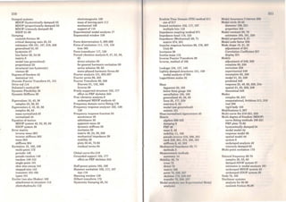310
Dampcd systems
MDOF (hysteretically-damped) 55
MDOF (proportionally-damped) 52
MDOF (viseously-damped) 62
SDOF21-28
Damping
coulomb friction 98
criticai damping ratio 25, 53
estimates 180-181, 187, 219, 228
generalised 53, 65
hysteretic 27
loss factor 28, 54-56
matrix 8
modal (see generalised)
proportional 52
structural (see hystcretic)
viscous 26
Degrees-of-freedom 42
statistical 141
Discreto Fourier Transform 91, 131
Drive rod 114
Duhamel's method 89
Dynamic Flexibility 30
Dynamic Stiffness 29
Eigenvalues 10, 43, 56
complex 53, 56, 63
Eigenvectors 4, 10, 43, 56
complex 56, 63
mass-normalised 45
normalised 44
Equation ofmotion
MDOF system 42, 52, 55, 62
SDOF system 25
Error matrix
inverso mass 263
inverso stiffness 263
mass264
stiffness 264
Excitation 15, 102, 108
multi-point 172
periodic 148
pseudo-random 148
random 148-153
single-point 101
slow sine sweep 144
stepped-sine 143
transient 153-160
types 101
Exciter (see also Shaker) 102
attachment to structure 113
electrohydraulic 112
electromagnctic 108
mass ofmoving part 111
mechanical 108
support of 115
Experimental modal analysis 17
Exponential window 139
Force determination 5, 285-289
Force ofexcitation 111, 115, 154
true 162
Force transducer 117, 120
Forced vibration analysis 8, 47, 53, 59,
65
direct solutíon 59
for general harmonic cxcitation 59
series solution 59, 62
mono-phased harmonic forces 60
Fourier analysis 131, 303-307
Fourier series 86, 303
FourierTransform 88, 305
Discreto 91, 132, 306
Inverse 89
Freely-supported structure 103, 177
effect on FRF skeleton 243
Free vibration analysis 8
undamped MDOF analysis 43
Frequency domain curve fittíng 176
Frequency response analyser 103, 128-
130
Frequency response function 23
accelerancc 29
admittance 30
apparent mass 30
dynamic stiffness 29
inertance 29
matrix 48, 54, 59, 228
mechanical'impedance 29
mobility 28
plots 30-42, 72-82
residual terms 84
Global curve-fits 218
Grounded support 103, 177
effect on FRF skeleton 243
IIalf-power points 180, 188
Hammer excitation 102, 117, 157
típs 119
Hanning window 138
Hilbert transform 172
Hysteretic Damping 26, 54
Ibrahim 'rime Domain (ITD) method 211
use of217
lmpactexcitation 102, 117, 157
multiple hits 119
Jmpedance coupling method 271
lmpedance head 119, 123
lmpedance (Mechanical) 29, 71
matrix 274, 281
Impulse response function 89, 176, 207
Unit89
Jnertance 29
Inertia mass 115
lnverse FourierTransform 89
lnverse, method of 192
Leakage 134, 137, 148
Lightly-damped structures 151, 159
modal analysis of204
Logarithmíc scales 32
Mass
Apparent 30, 165
below force gauge 164
cancellat.fon 120, 162
generaliscd 45, 56, 65
lines 35, 177, 239
matrices 8, 42
modal (see generalised)
seismic 121
Mass-normalis<'d ei!Jcnvrctors 45
Matrix
algebra 298 302
damping8
FRF48
mass 8, 42
mobiliLy 1 1, 108
pseuclo invt•n<• 2 lfl, 2fül, 301
rank 2:19, w:1, 276, 21!1i, 301
stífTne!ls H, 4'1., lth'J.
Mechanicnl lr111wcl1111rn :t!I, 71
methodft 2
Measur('nwnt nwtho1li.
summnry l·I
Mobility 2fl, 70
cross 7'1.
direct n
matrix !OH
point 72, 'J.'lH, 2.17
skelet.on 1714, :t.111~17
transfC'r 7'1., ~'l.H, :t.17
Modal annlyRiH (111111 1~~ 1111111111 111111 Modul
analy11i1)
Modal Assur111H•11 Crit.l•rmn :tr.H
Modal circlc 38·42
diamctcr 188, 231
propert.ies 184
Modal const.ant 50, 76
estimates 180, 191, 230
Modal propert.ies 8, 21
Modal scale factor 256
Mode shape 10, 21, 32
acljustment of261
Correlation Coefficient 257
display 231
Models
acljustment. of249, 258
complete 82, 226
correction 258
experimental 249
incompleto 82, 226
modal 21, 83, 226
predicted 249
rcsponse 23, 48, 82, 226, 234
spatial 21, 83, 226, 238
theoretical 249
Modes
complex 56, 231
computational, fictitious 211, 218
real 256
rigid body 103
Modifications 5, 267
Multi-curve fits 218-221, 230
Multi-degree-of-freedom (MDOF)
curve-fitting methods 199-221
FRF plots 72-82
hysteretically-damped 54
modal modcl 44
response model 48
spatial model 44
system 8
undamped analysis 42
viseously-damped 62
Multi-point excitation 172
Natural frequency 69-70
complex 26, 53, 63
damped SDOF system 27
estimates in modal analysie 191
undamped MDOF systcm 43
undamped SDOF system 25
Node 76, 165
Nonlinear systems
nnalysis for 95-99
coulomb frict.ion 96,98
 
