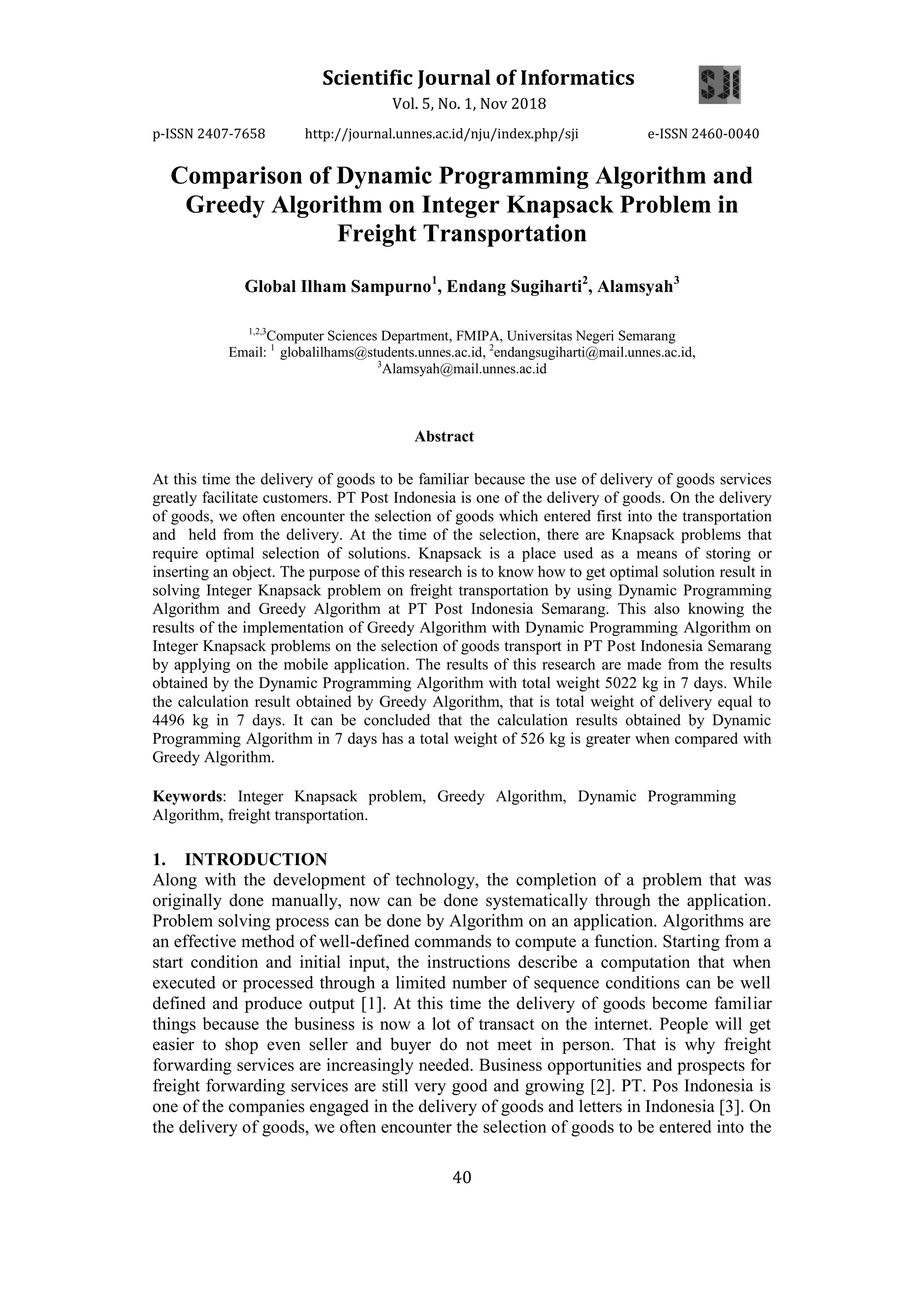 Comparison of Dynamic Programming Algorithm and Greedy Algorithm on ...