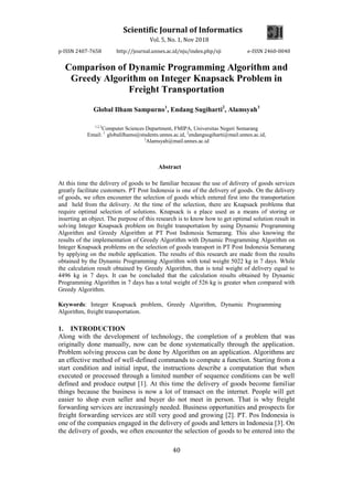 Comparison of Dynamic Programming Algorithm and Greedy Algorithm on ...