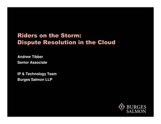Riders on the Storm:
Dispute Resolution in the Cloud

Andrew Tibber
Senior Associate


IP & Technology Team
Burges Salmon LLP
 