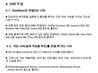  3D 환경의 경우 지형 처리 및 NPC의 길 찾기가 중요 해진다.3. 온라인 게임서버 제작을 위한 기술 및 개발 환경3. 1. 각 OS의 비 동기 IO 방식Windows IOCP.Windows 2000 이상부터  지원.참고 자료 : MSDN 