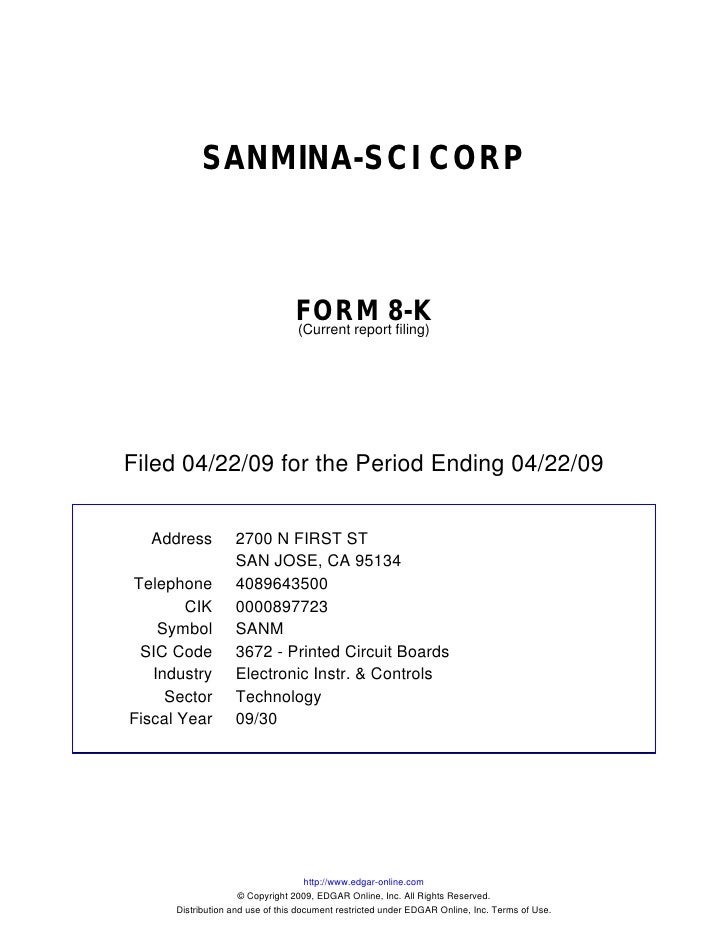 q1 2009 earning report of sanmina sci corp sci corp
