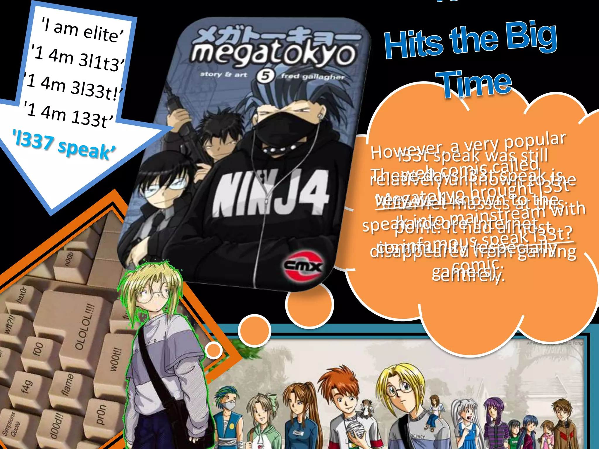 l33t speak was still
These days l33t speak is
relatively unknown to the
 very well known to the
  Internet masses at this
    hardcore Internet
    point. It had almost
disappeared (especially
 community from gaming
         gamers).
          entirely.
 