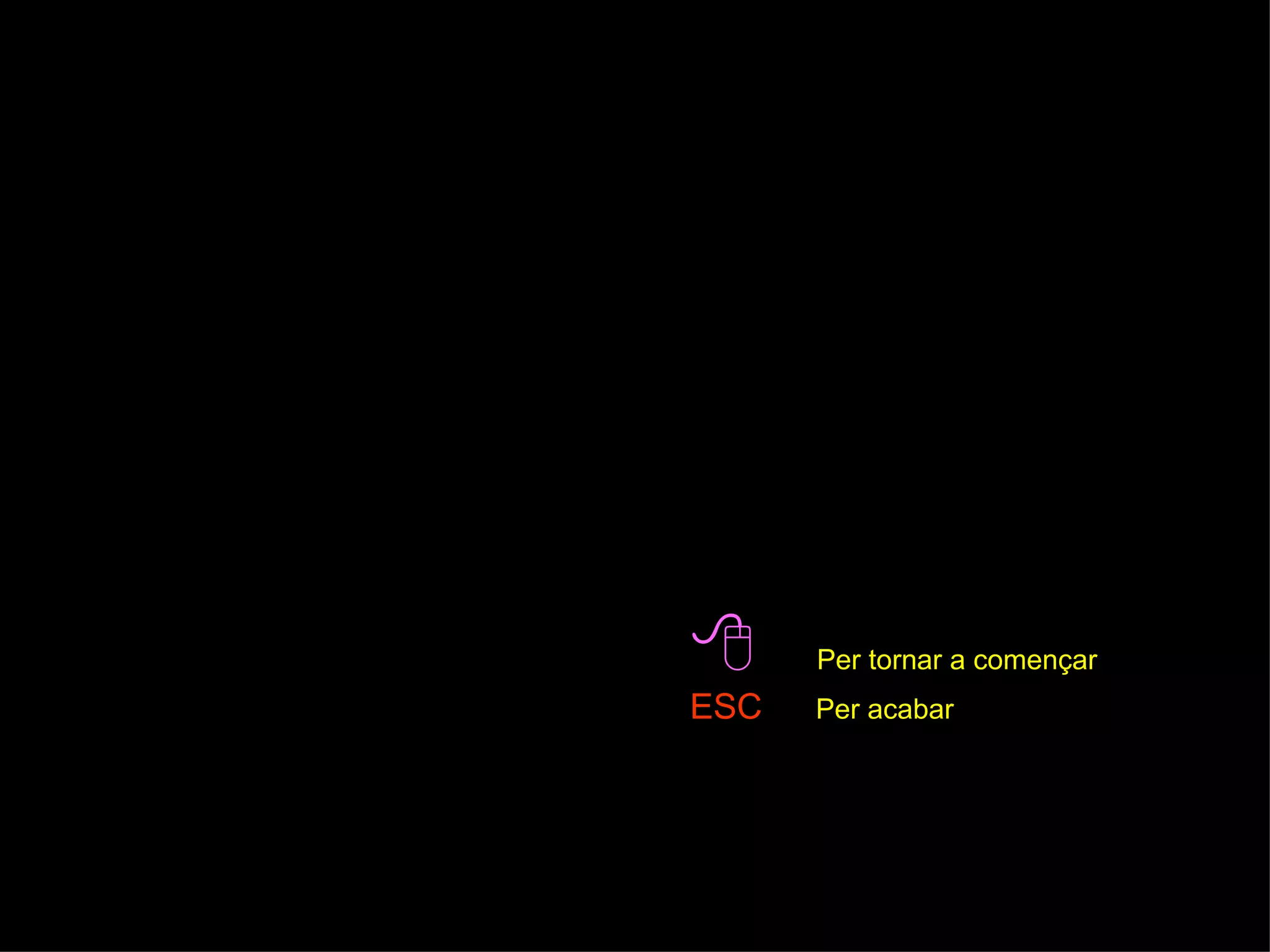    Per tornar a començar ESC   Per acabar   