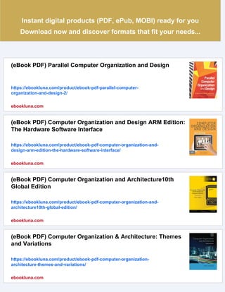 Parallel Computer Organization And Design (eBook PDF) Parallel Computer Organization and Design | PDF