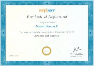 Naresh Kumar C
Advanced Web Analytics
09th Dec 2016
 