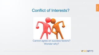 PAGE18
Conflict of Interests?
18
Cannot agree on success factors?
Wonder why?
 