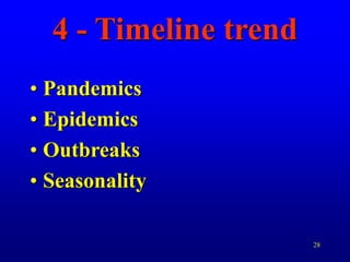 28
4 - Timeline trend
• Pandemics
• Epidemics
• Outbreaks
• Seasonality
 