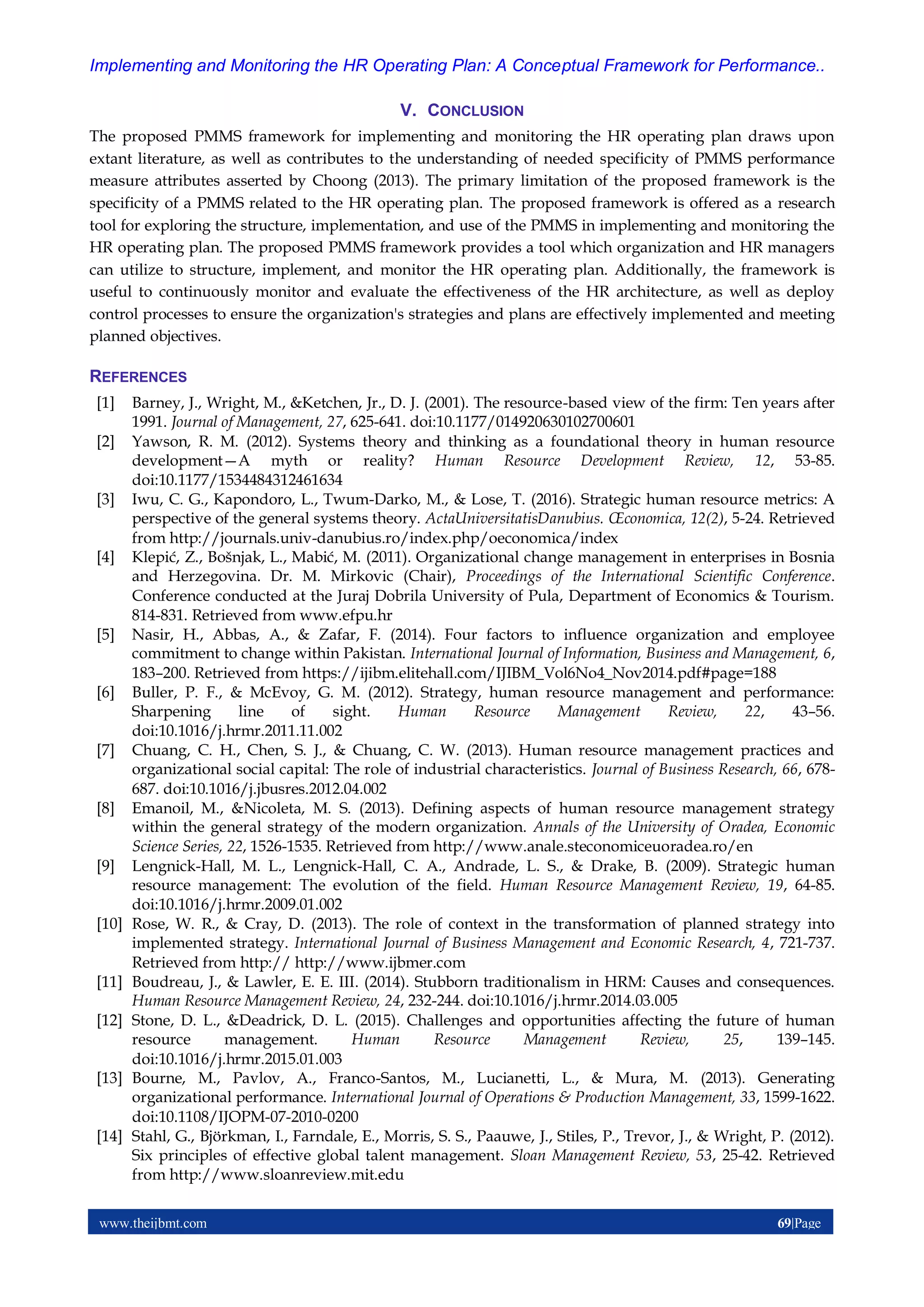 Implementing and Monitoring the HR Operating Plan: A Conceptual ...
