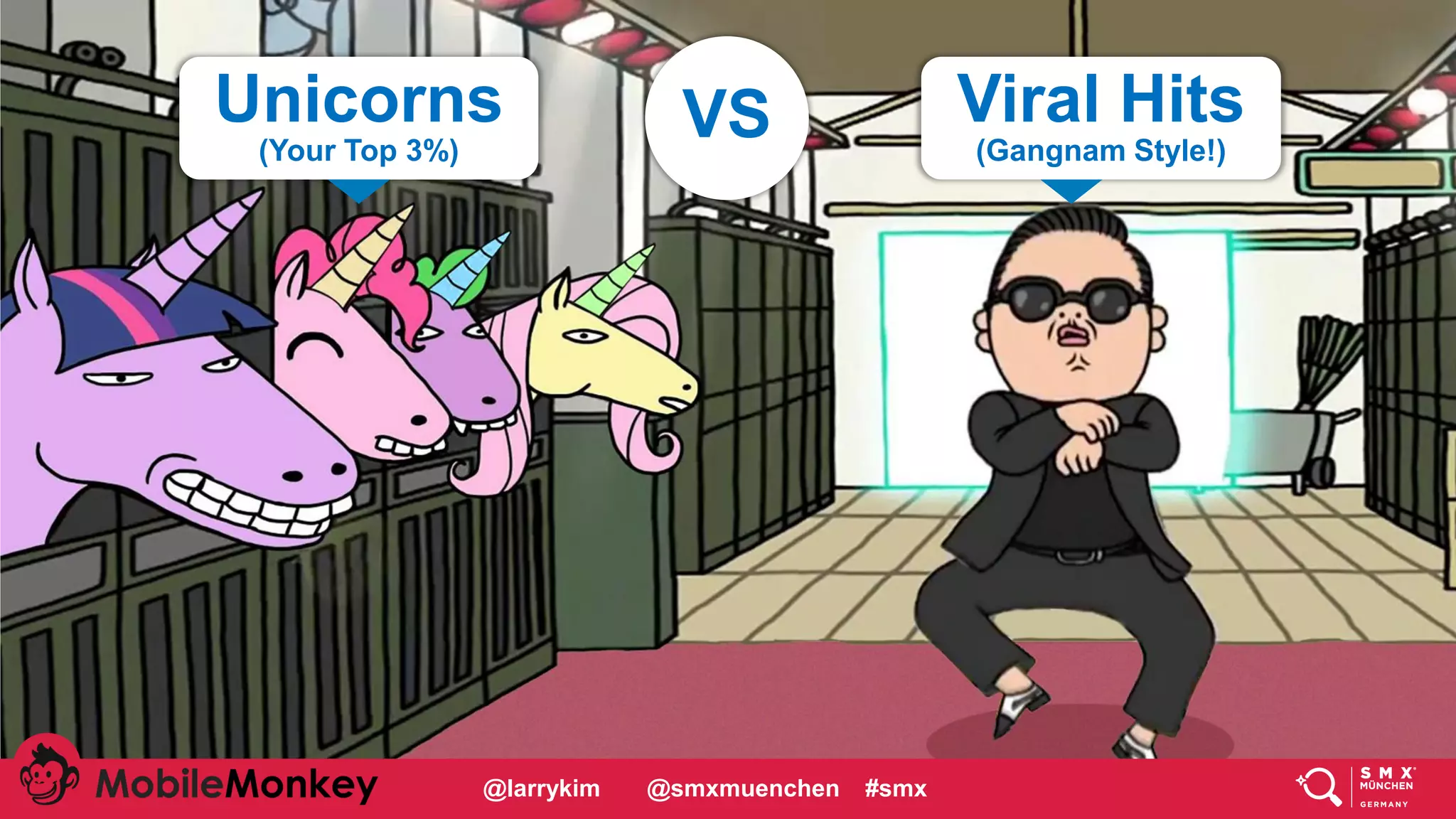 #CMCa2z @larrykim
Unicorns
(Your Top 3%)
Viral Hits
(Gangnam Style!)
VS
@larrykim @smxmuenchen #smx
 