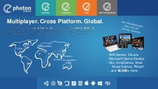 Multiplayer. Cross Platform. Global.
- WB Games, 22cans
- Microsoft Game Studios
- Glu, InnoGames, Nival
- Muse Games, Rilisoft
... and 48,000+ more.
USA
Europe
Korea
Japan
Singapore
 