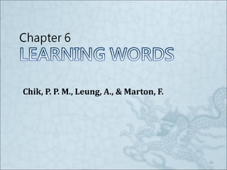 Chik, P. P. M., Leung, A., & Marton, F. 