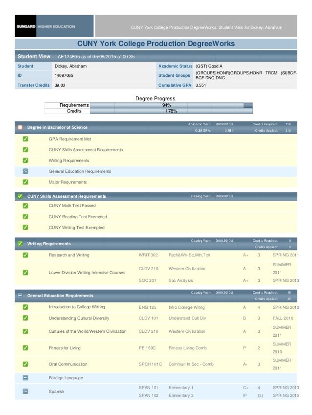 cuny york college production degreeworks 5 9 2015 queens college degree works