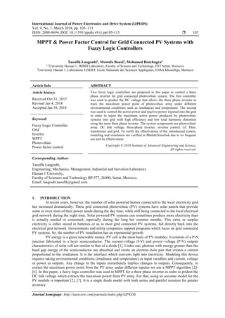 MPPT & Power Factor Control for Grid Connected PV Systems with Fuzzy ...