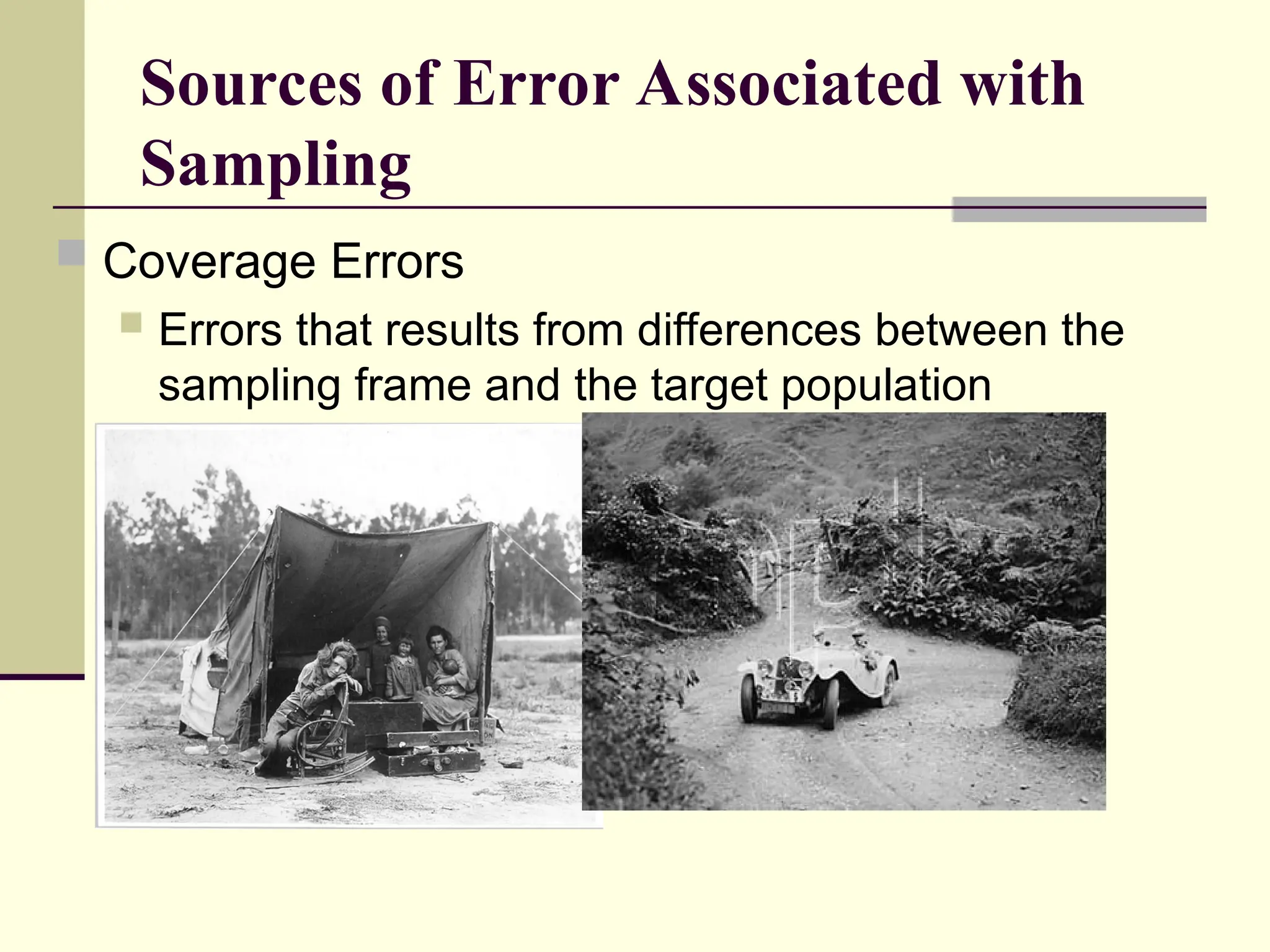 Sources of Error Associated with
Sampling
 Coverage Errors
 Errors that results from differences between the
sampling frame and the target population
 