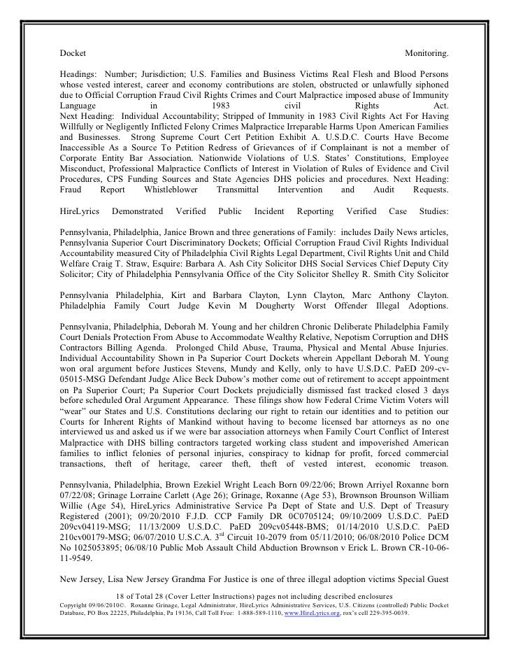 012311 confidential distribution list redacted roxanne grinage hirely philadelphia judicial system docket sheets