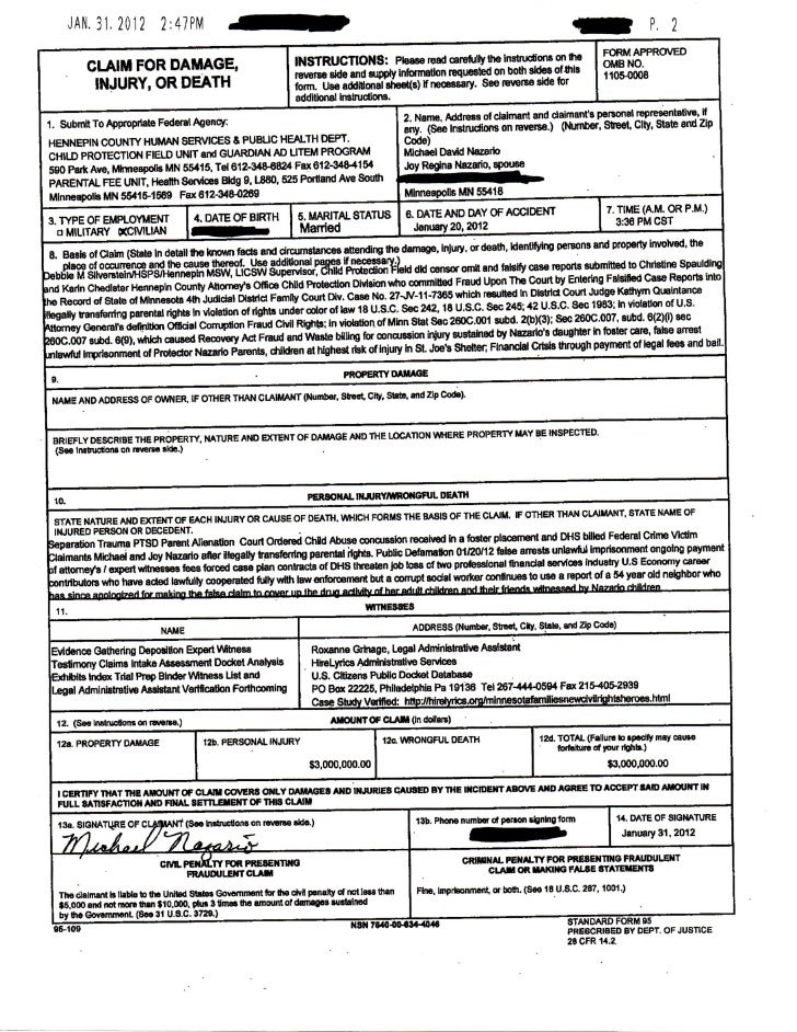 01/31/12 Michael Joy Nazario v State of Minnesota Hennepin Human