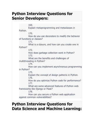 Python Interview Pro 200 Interview Questions Basic to Advance Level ...