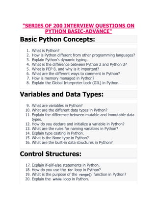 Python Interview Pro 200 Interview Questions Basic to Advance Level ...