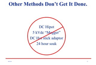 08/30/24 23
Other Methods Don’t Get It Done.
DC Hipot
5 kVdc “Megger”
DC Hot stick adaptor
24 hour soak
 