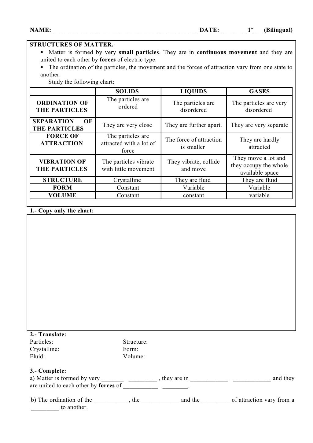 UNIT 04.- STATES OF MATTER (Worksheet)