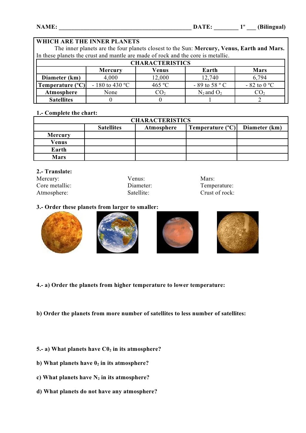 UNIT 01. The universe (worksheet)
