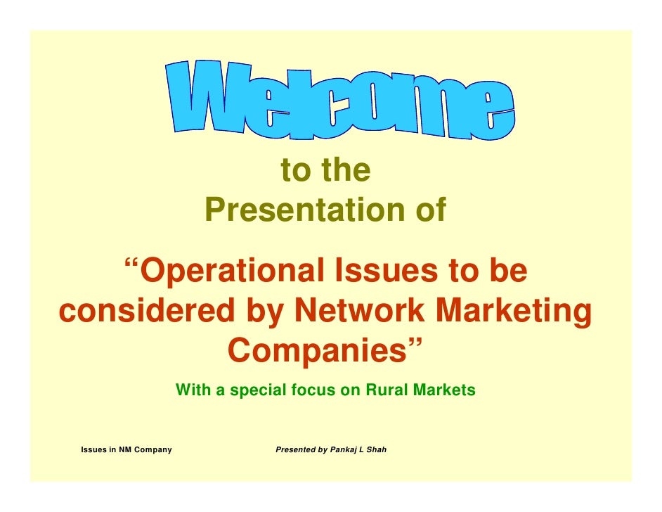 Operational Issues in Network Marketing