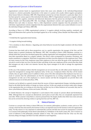 Cynical Object Organızatıonal Cynıcısm: A Brıef Evaluatıon | PDF