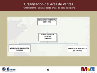 Organización del Area de Ventas
(Organigrama - Señalar costo anual de cada posición)




                        43
 